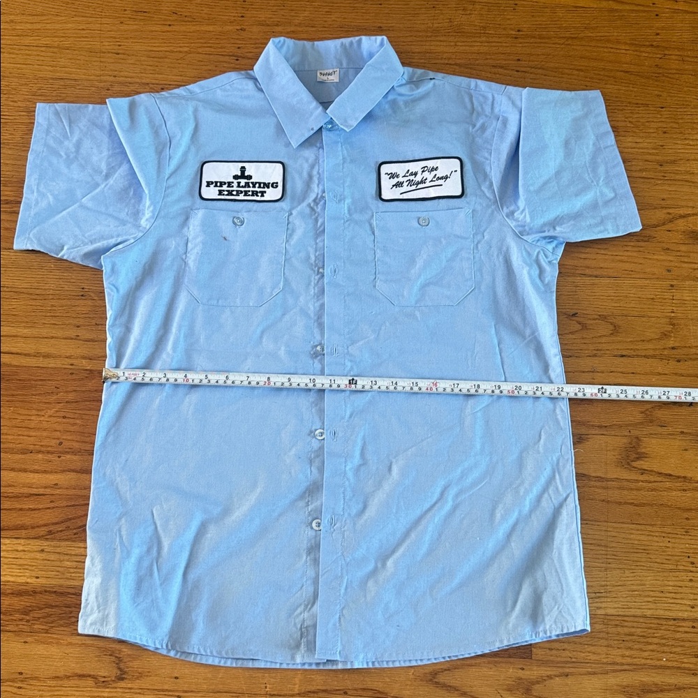 Men's Light Blue Work Shirt HALLOWEEN PLUMBER NOVELTY size L